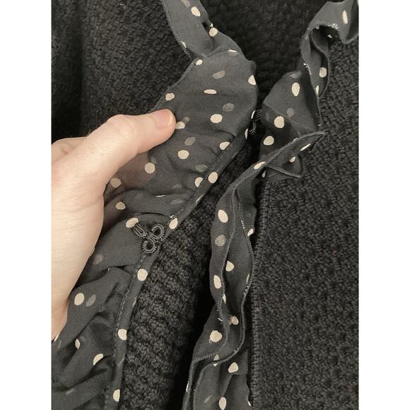 Dana Bachman Black Tan Polka Dot Ruffle Merino Wool Knit Jacket Cardigan Medium - Picture 4 of 8